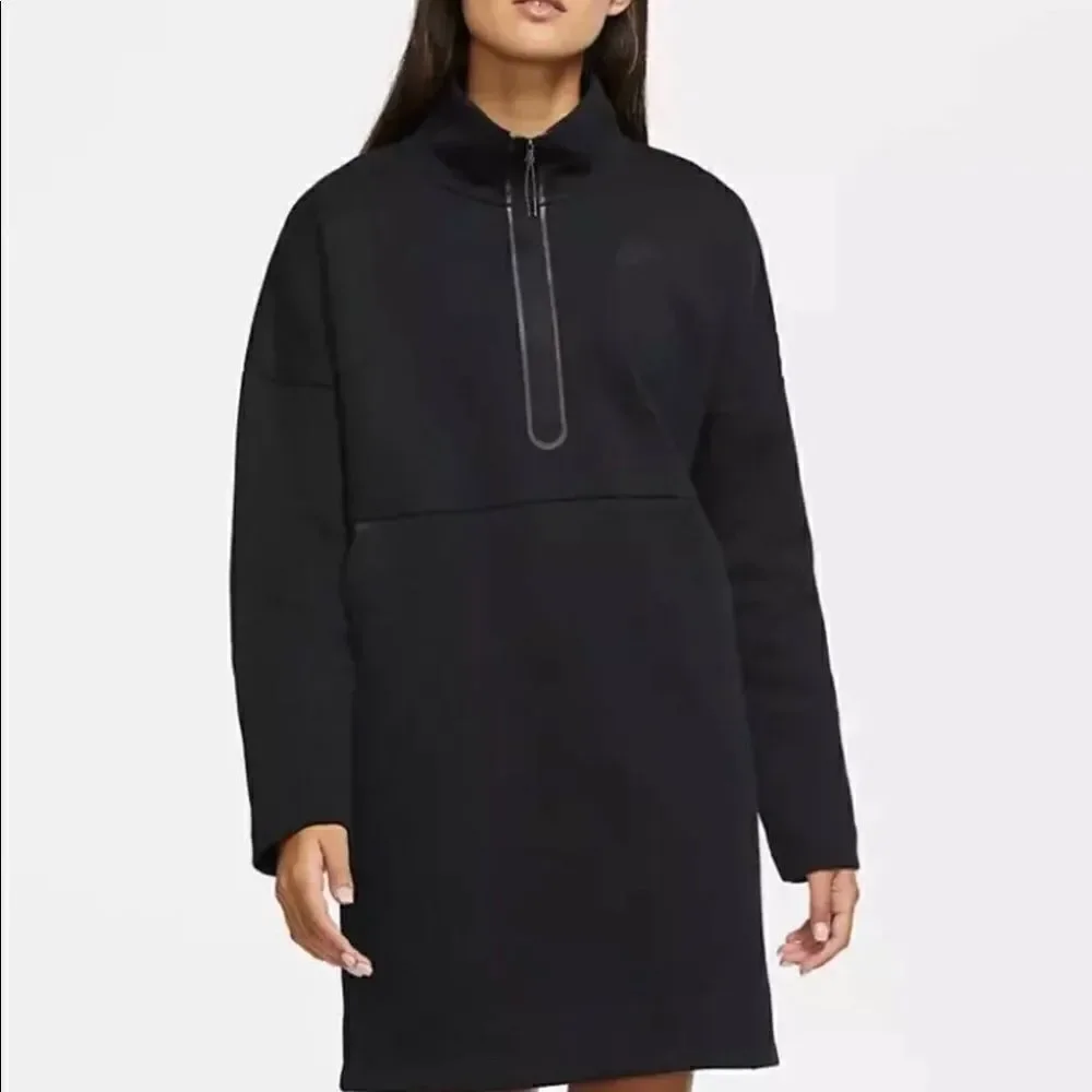 Nike Tech Fleece Black Zip Neck Dress